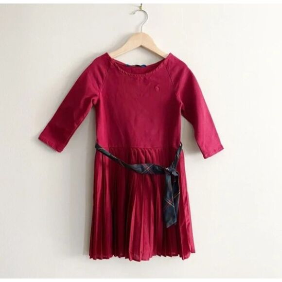 Ralph Lauren Other - NWT Polo Ralph Lauren Girls Dress Size 6 Red Pleated Skirt Cotton Knit Holiday